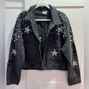 NWOT POL Black Jacket with Pearl Accents